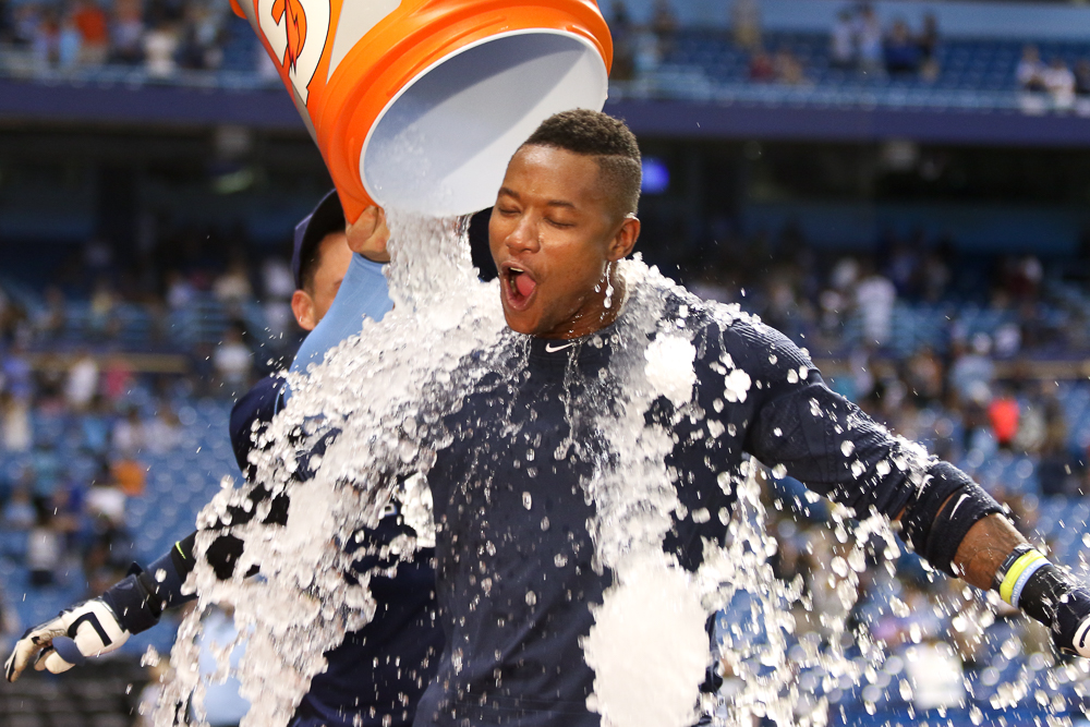Cabrera douses Beckham with the walk-off water./ANDREW J. KRAMER