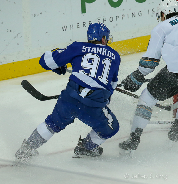Stamkos fights for the puck./JEFFREY S. KING