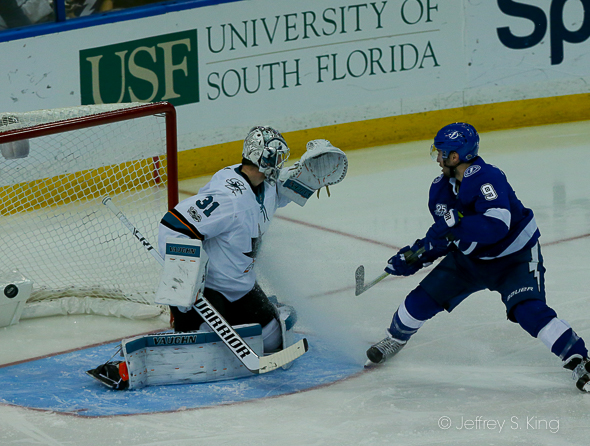 Tyler Johnson scores one of his two goals./JEFFREY S. KING