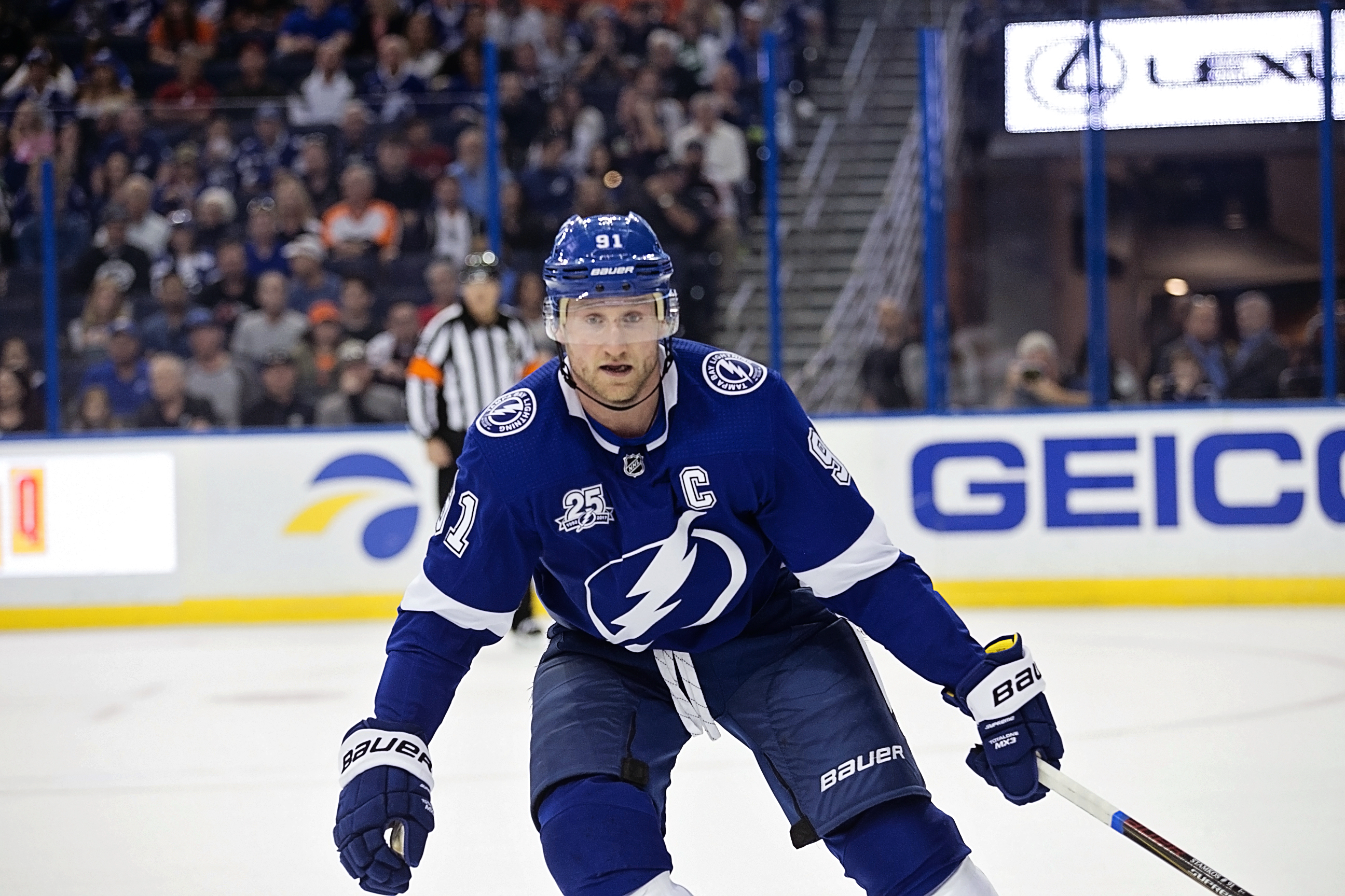Stamkos had a five-point nigh to lead the Bolts./CARMEN MANDATO